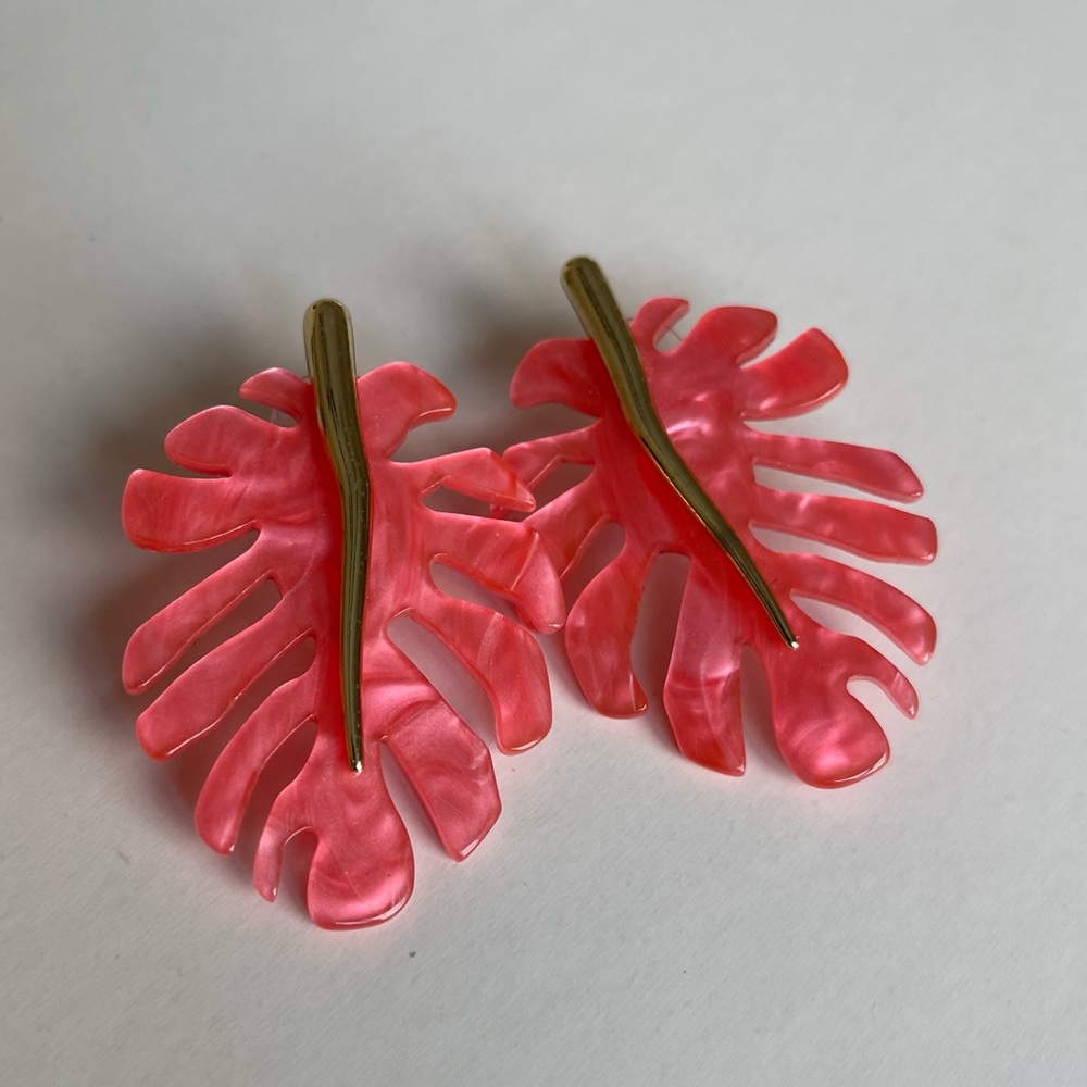 Baublebar Pink Coral Palm Leaf earrings